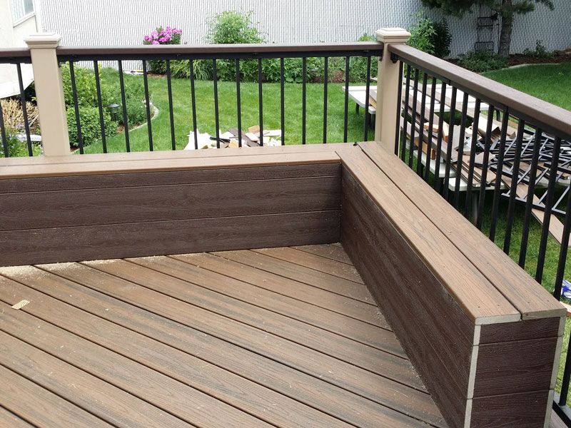 Trex-Transcend-Spiced-Rum-with-Built-In-Benches-with-Posts-and-Railing Deck  Saratoga Springs UT - CFC Fences & Decks