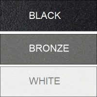 Aluminum railing color swatches: black, bronze, and white