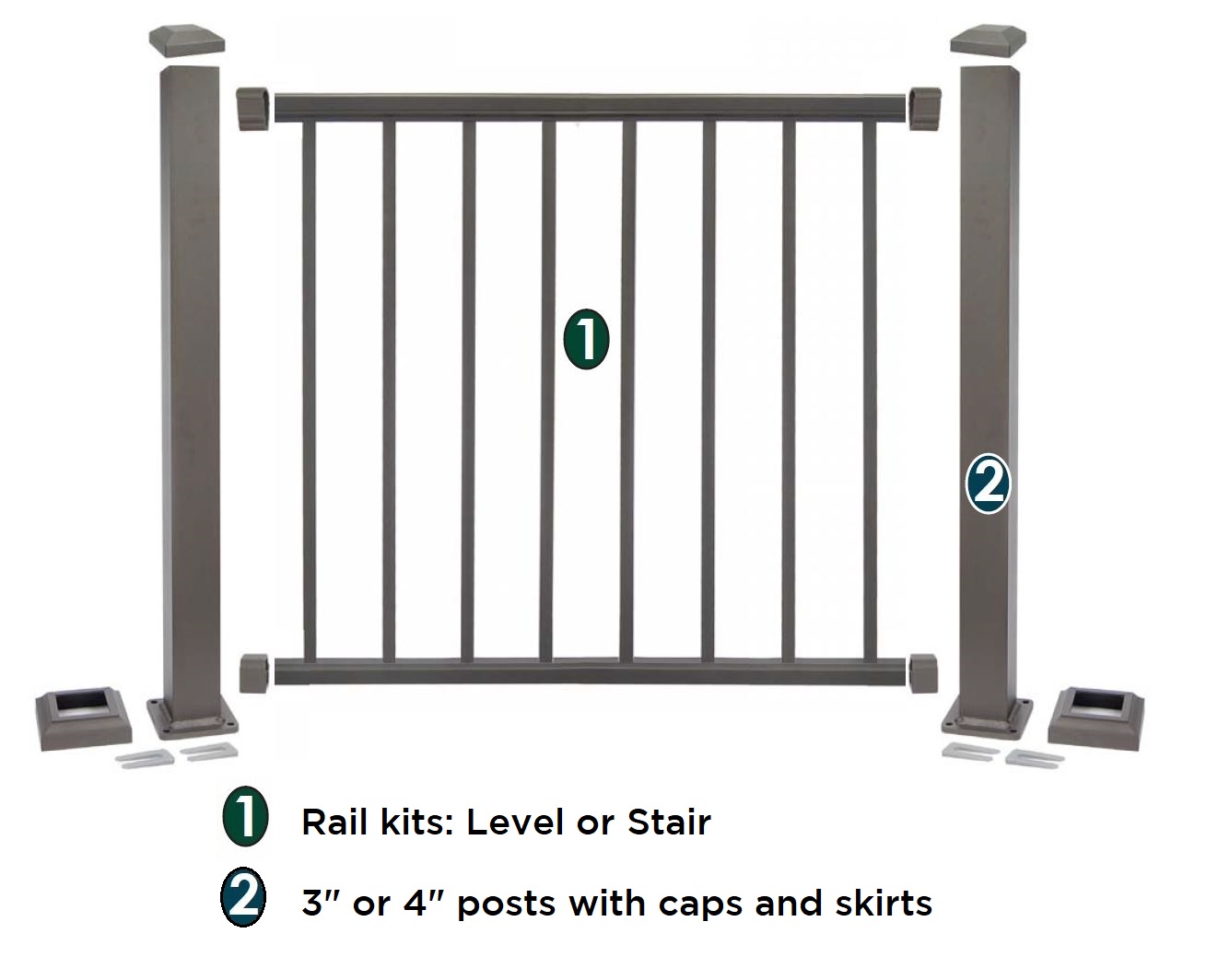 Exploded view of aluminum railing