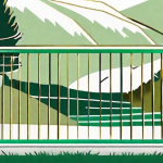 A scenic park city landscape with a detailed aluminum railing and fence in the foreground