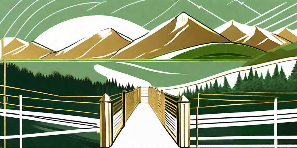 A scenic highland landscape featuring detailed aluminum railings and fences