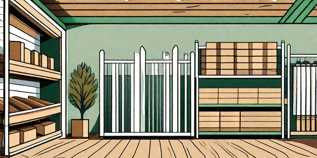 A well-organized store filled with various types of fencing materials like wood