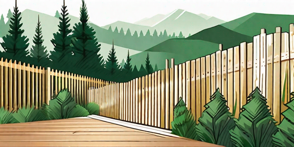 A scenic heber landscape with various cedar fence materials neatly arranged in the foreground