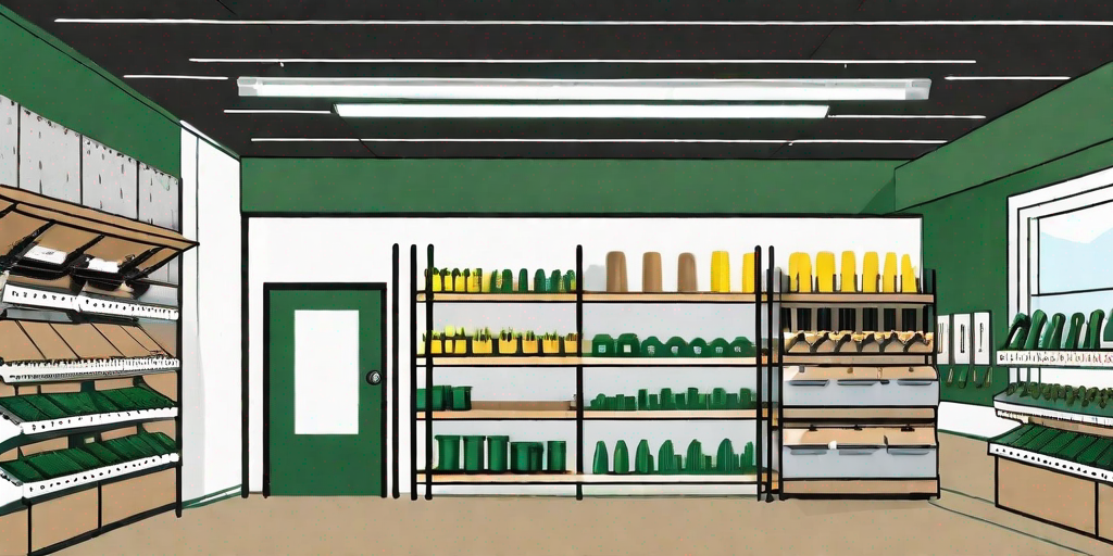 A well-organized hardware store showcasing various fasteners and deck framing supplies